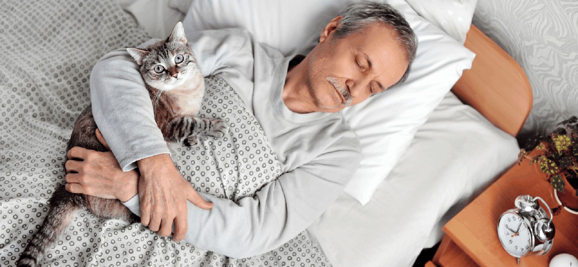 Cat laying on male chest.